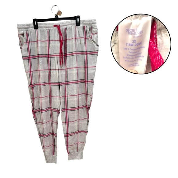 Secret Treasures Women’s 2X Gray Pink Plaid Cotton Pajama Pants Sleepwear Bottom - Picture 1 of 4